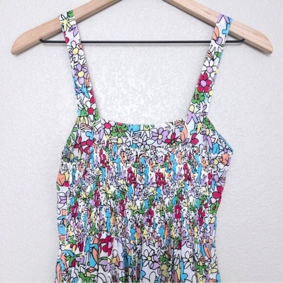 S/W/F Apron Maxi Dress S Lush Floss Multicolor Floral Square Neck Boho Tropical - Picture 8 of 10